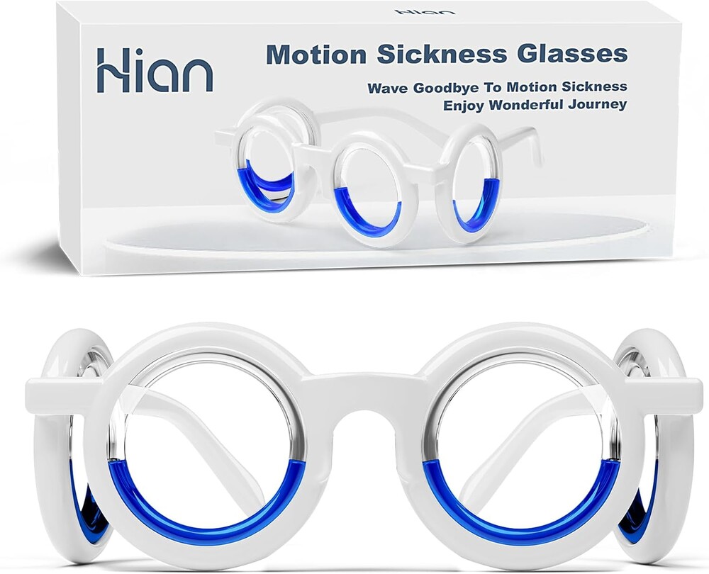 Hion Motion Sickness Glasses,Relieve Carsickness Airsickness Seasickness,Ultra-Light Portable Nausea Vertigo Glasses, No Lens Liquid Glasses for Adults or Kids(1Count Without Bags)