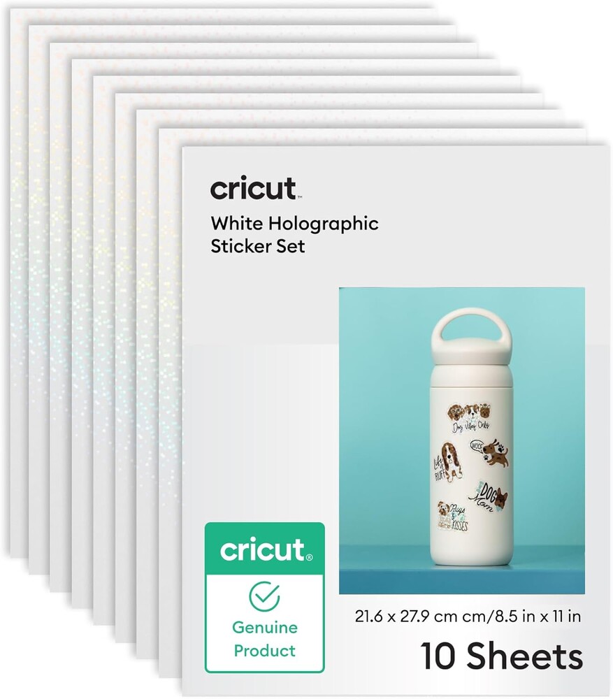 Cricut Printable Waterproof Holographic Sticker Set, White - 10 Sheets in US Letter Size (8.5 x 11 in) - Compatible with Inkjet Printers - for Joy Xtra, Explore, & Maker Machines