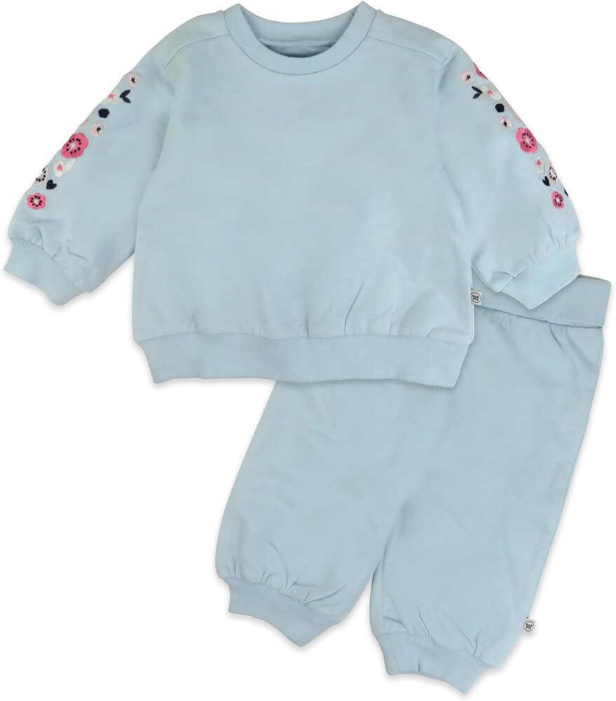 HonestBaby Baby Girls' 2-piece Cozy Sweatsuit With Embroidered Sleeve 100% Organic Cotton for Infant Baby and Toddler, Girls