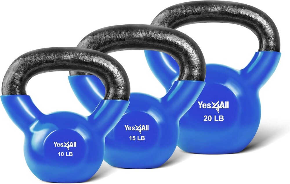 Yes4All Kettlebell, Vinyl Coated Kettlebell Cast Iron Sets with Stable Flat Bottom for Full Body Workout, Push up, Grip Strength Training & Weights Exercises