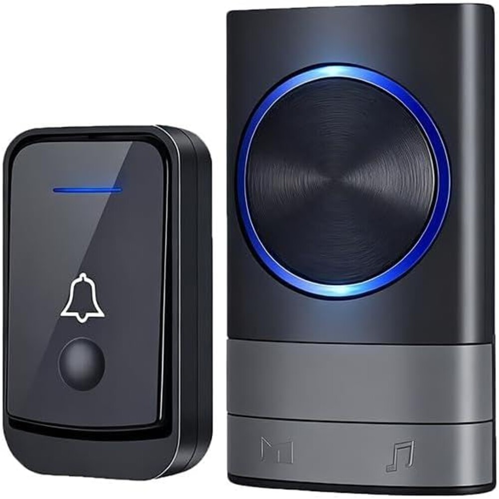 Wireless Doorbell, 1000ft Range, 52 Chimes, Four-speed Adjustable Volume, IP44 Waterproof, Low Power Consumption, LED Flash, Black, For Home, Bedroom, Apartment, Classroom, Bussiness, Elderly