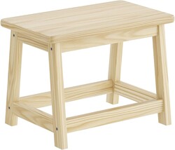 Wooden Step Stool for Adults and Kids, Step Stool for High Bed with Non-Slip Feet, Vanity Bench for Bedroom, Living Room and Kitchen (Natural, Small)
