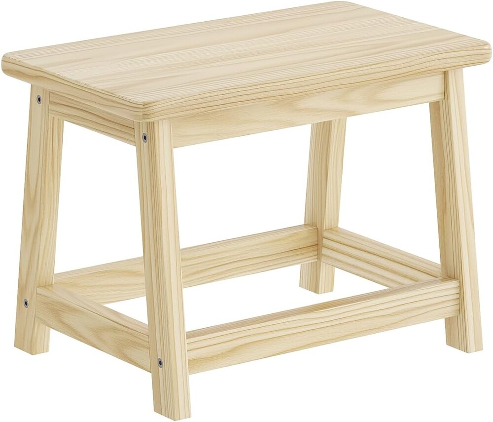 Wooden Step Stool for Adults and Kids, Step Stool for High Bed with Non-Slip Feet, Vanity Bench for Bedroom, Living Room and Kitchen (Natural, Small)
