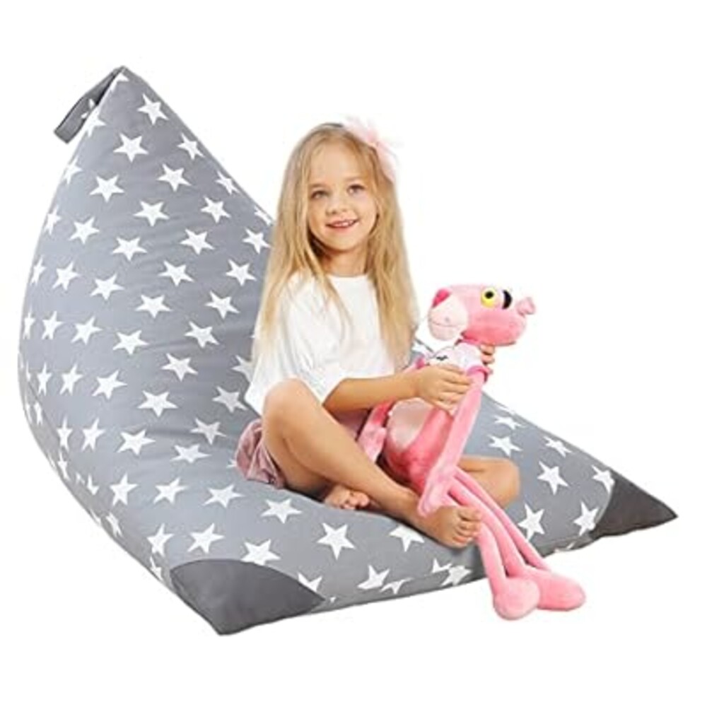 Aubliss Stuffed Animal Storage Bean Bag Chairs Cover, 50"x 35" Extra Large Bean Bags Chair for Kids & Adults, Beanbag Toy Storage for Boys Girls - Premium Cotton Canvas Grey Star