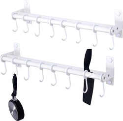 Dseap Pot Rack - Pots and Pans Hanging Rack Rail with 8 Hooks, Double Bars, Pot Hangers for Kitchen, Wall Mounted, White, 2 Packs