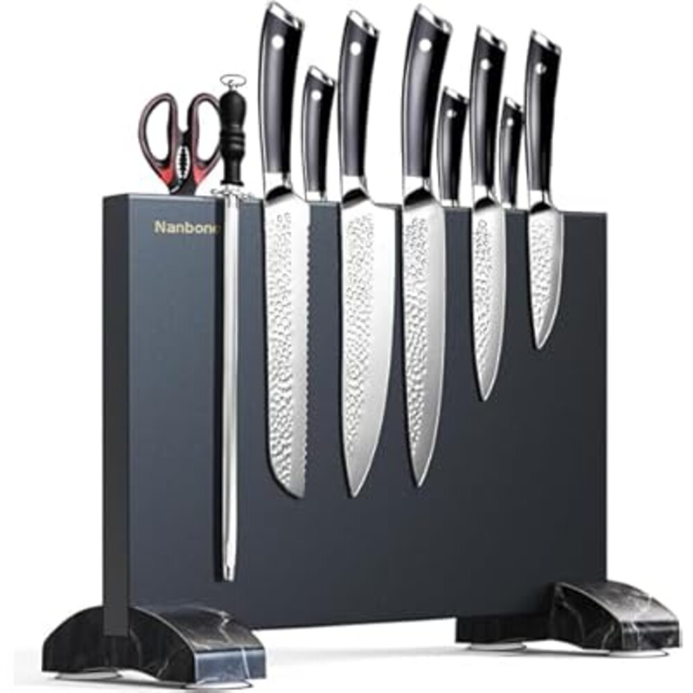 Nanbone Black Magnetic Knife Block Stand Without Knives Black Double Sided Magnetic Knife Holder Rack for Kitchen Counter Stainless Steel Knife Magnetic Strip Display Stand Storage Organizer