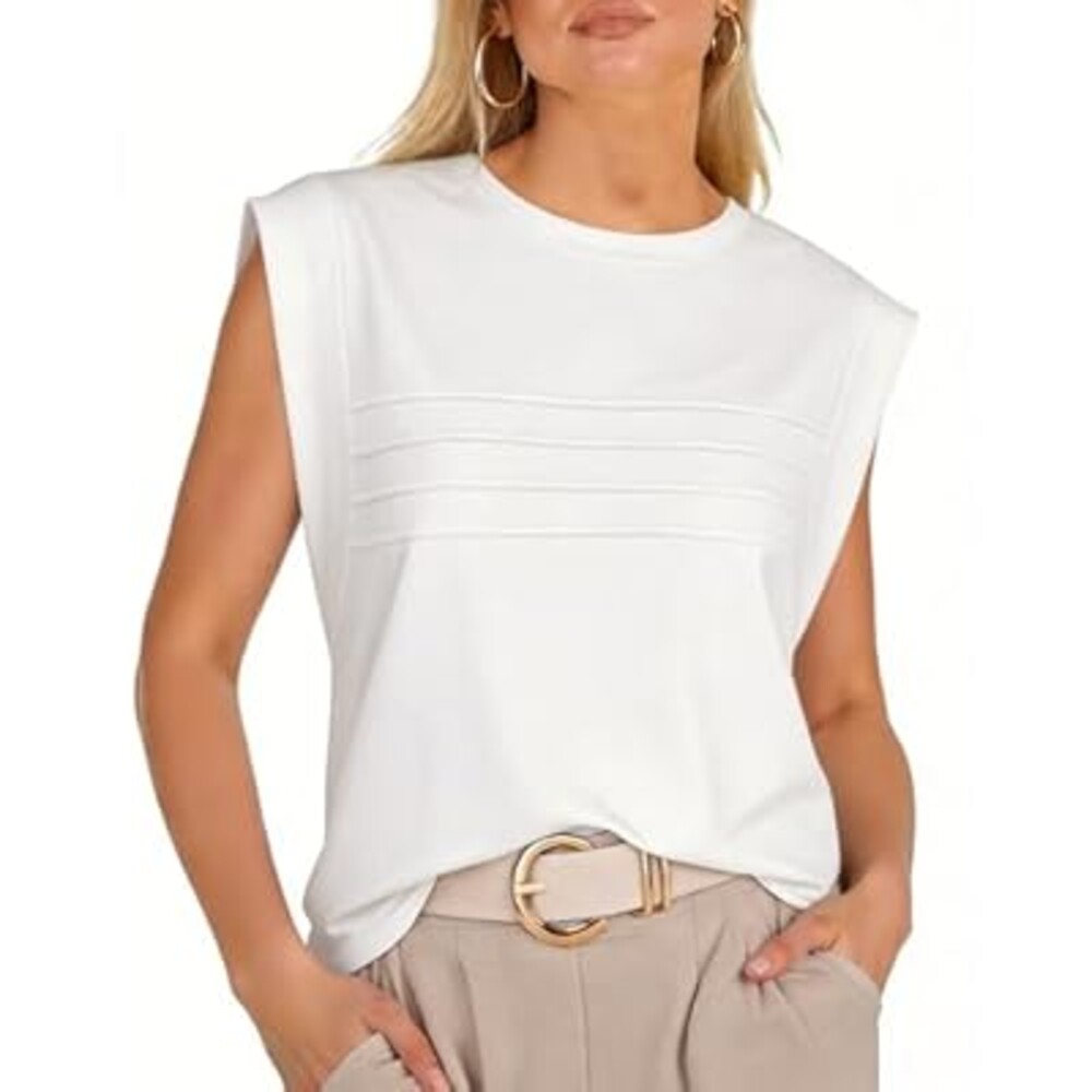 Cap Sleeve Tops for Women with Pleated Design - Sleeveless Top for Women Modest T Shirts for Women Business Casual