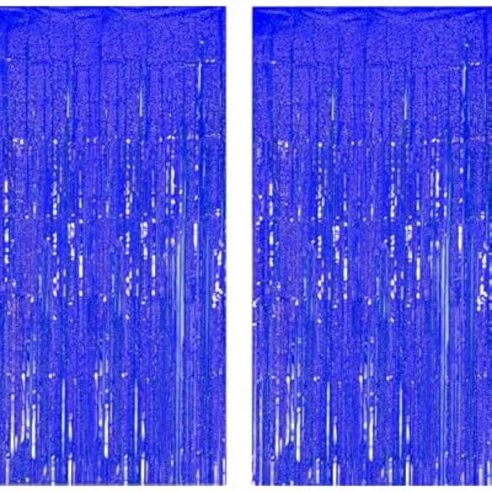 Blue Laser Tinsel Glitter Foil Fringe Curtain Birthday Party Streamers Backdrop Decorations Photo Booth Theme Bachelorette Graduation Decor