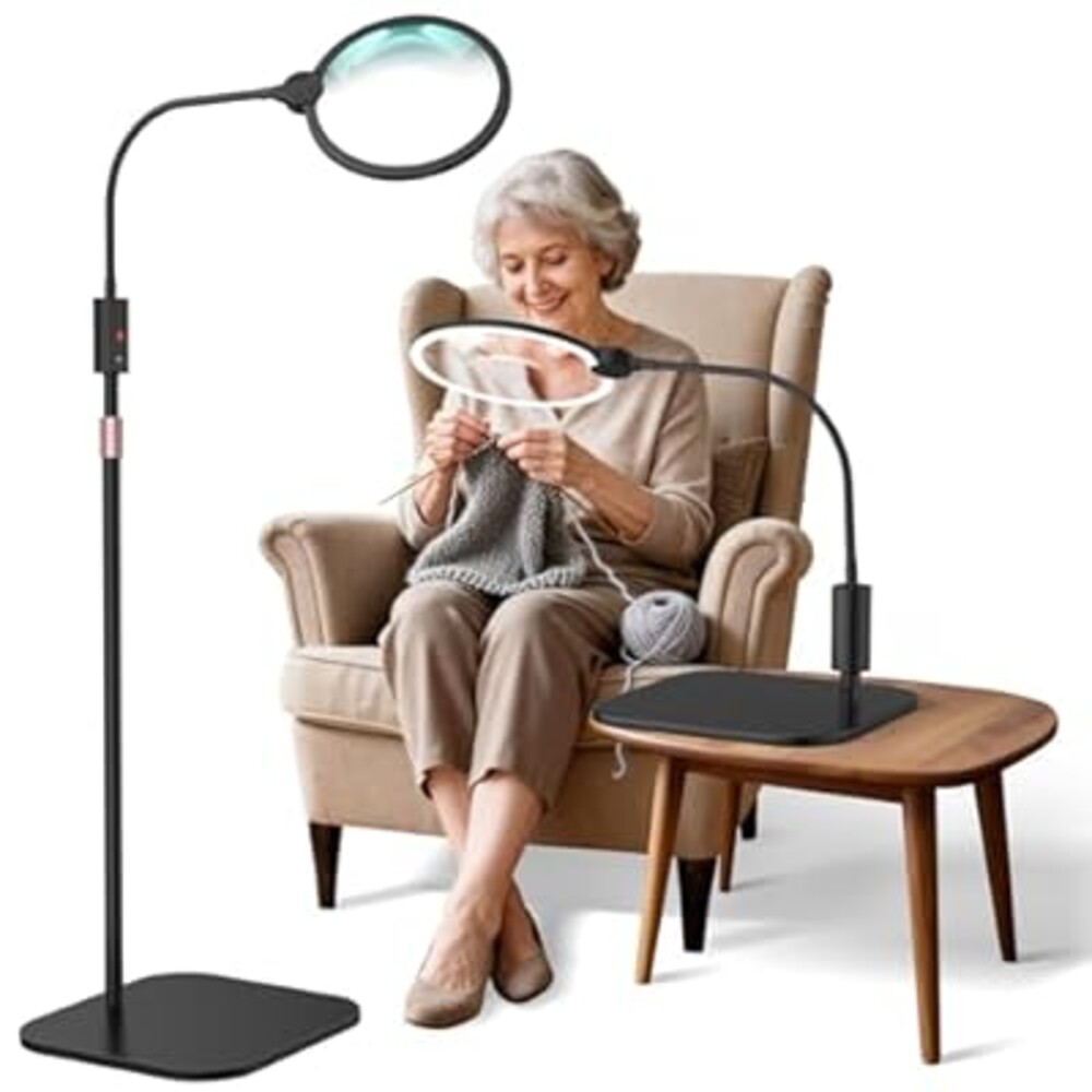 Magnifying Glass With Light And Stand, 10X Large 7'' Magnifying Glass For Reading, Close Work, Cross Stitch And Crafts, Rechargeable Floor Or Desk Magnifying Lamp With Adjustable Gooseneck For Seniors