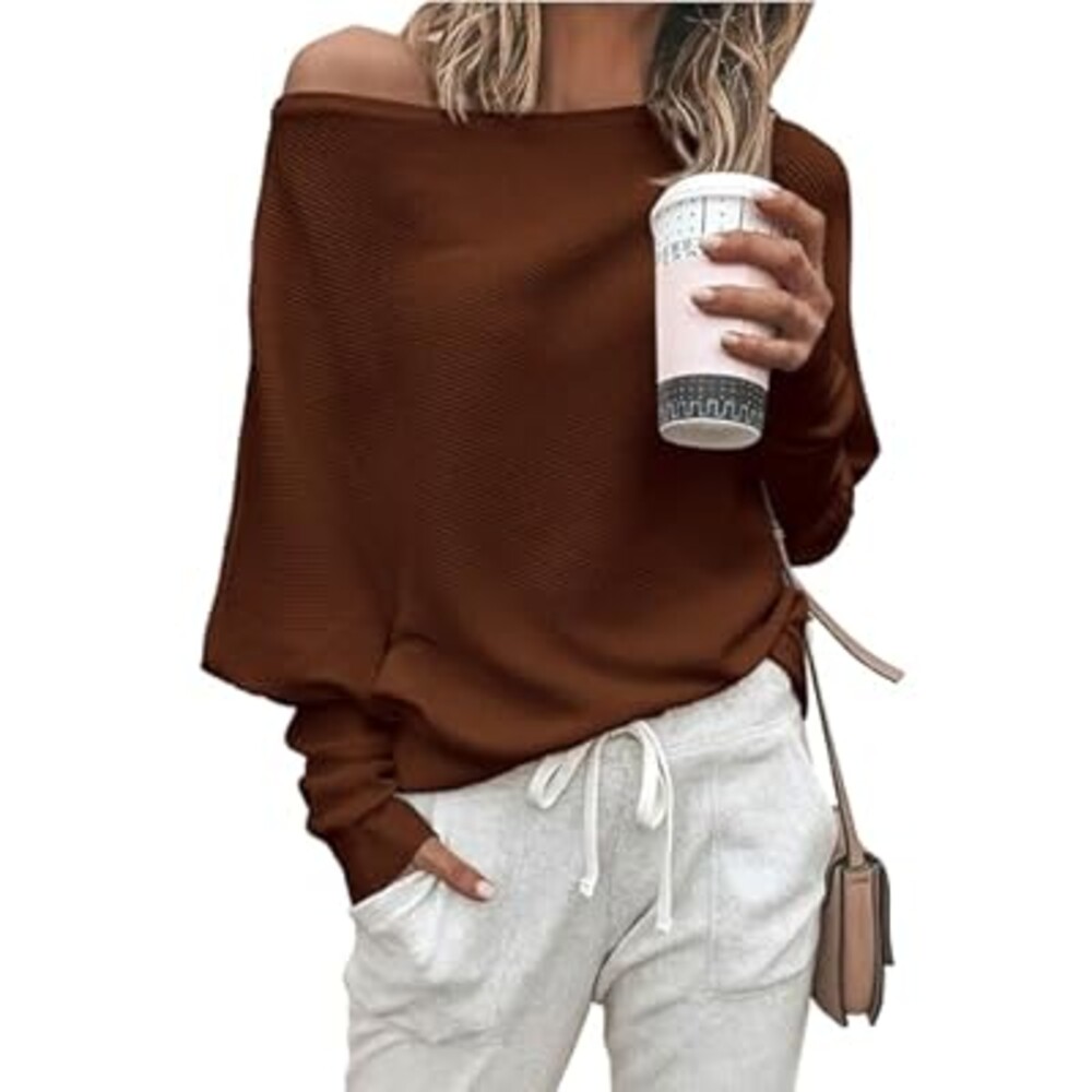 Zenlonr Women's Fall Sweaters 2026 Casual Long Batwing Sleeve Loose Off Shoulder Knit Pullovers Jumper Tops