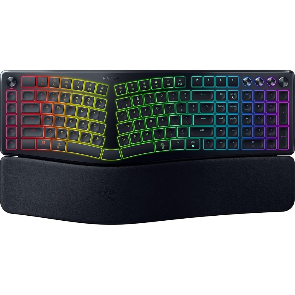 Razer Pro Type Ergo Wireless Split Ergonomic RGB Keyboard – Adjustable Tilt, Wrist Rest, Natural Typing, Multi Device Connectivity (2.4 GHz, Bluetooth, USB Type C), Windows/Mac Compatible – Black