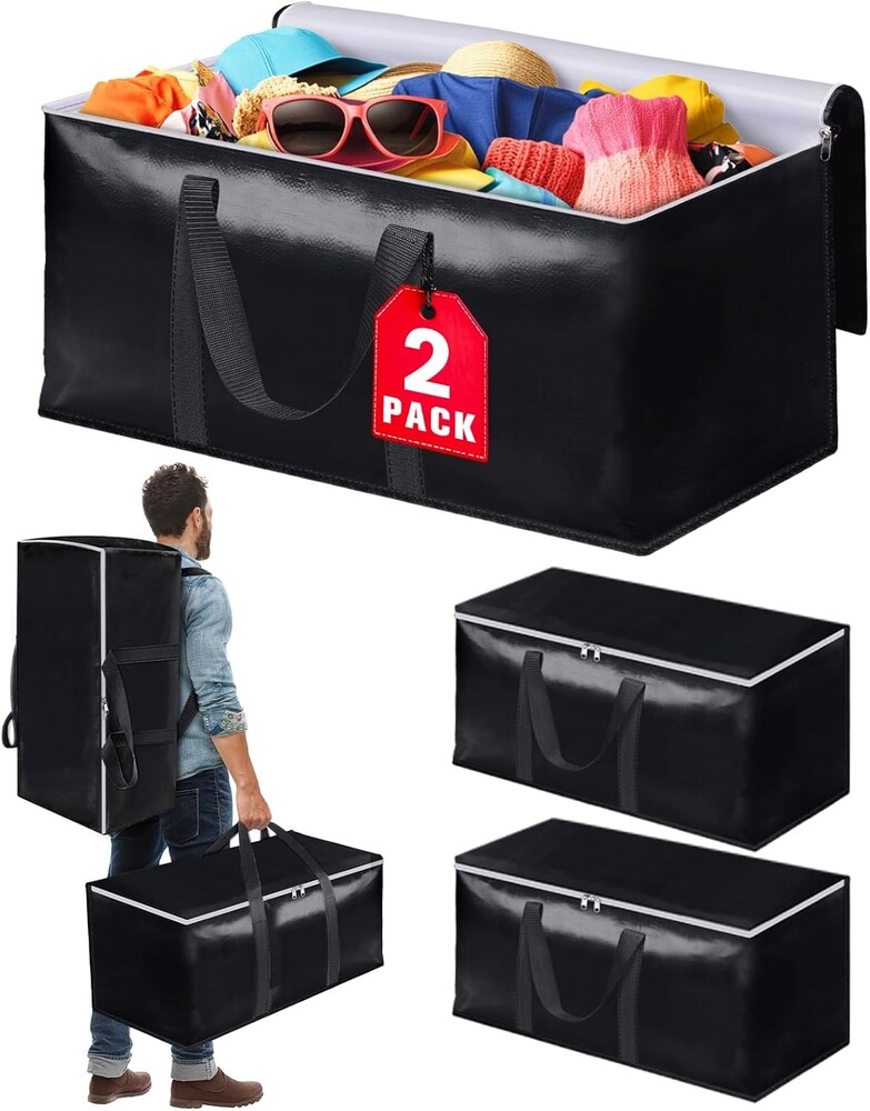 StoreHappily Heavy-Duty & Extra Capacity Moving Bags with Backpack Straps, Storage Totes with Double Zipper & Strong Handles, Packing Bags Alternative to Moving Boxes, Moving Supplies (2 Pack, Black)