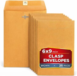 1InTheOffice Manilla Envelopes 6x9, Mailing Envelopes, Brown Envelopes, Clasp Envelopes, Gummed Flaps, Brown, 25 Pack