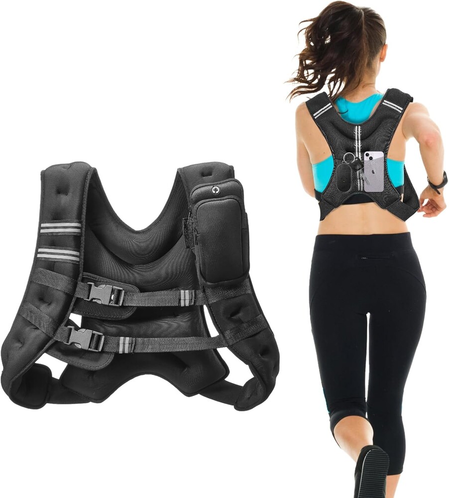 VEVOR Weighted Vest, 12/16/20/30 lbs Weight Vest with Reflective Stripe, Adjustable Buckle Body Weight Vest, Workout Equipment for Strength Training, Running, Jogging, Fitness, and Weight Loss