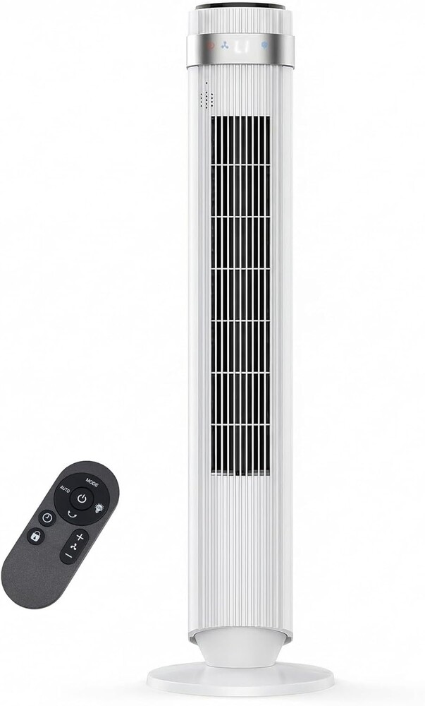 OLIXIS Tower Fan for Bedroom, 28dB Quiet Floor Standing Fan with Remote, 12H Timer, 5 Speeds, 4 Modes, LED Display, Portable Bladeless Oscillating Cooling Fan for Indoor, Home, Office - White