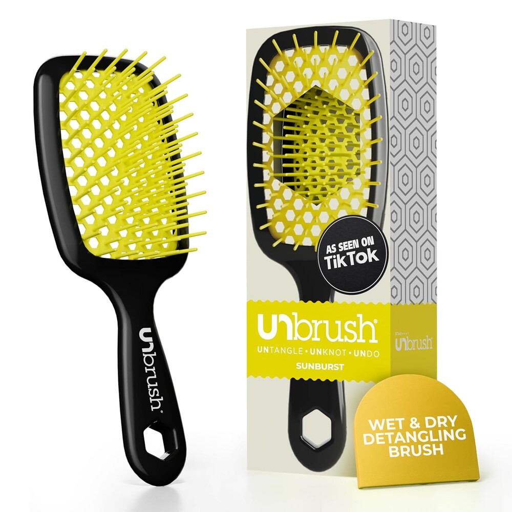 FHI Heat UNbrush Detangling Brush for Pain-Free Brushing on All Wet or Dry Hair Types — Durable DuoFlex Anti-Static Bristles, Lightweight Handle, Vented Hair Brush