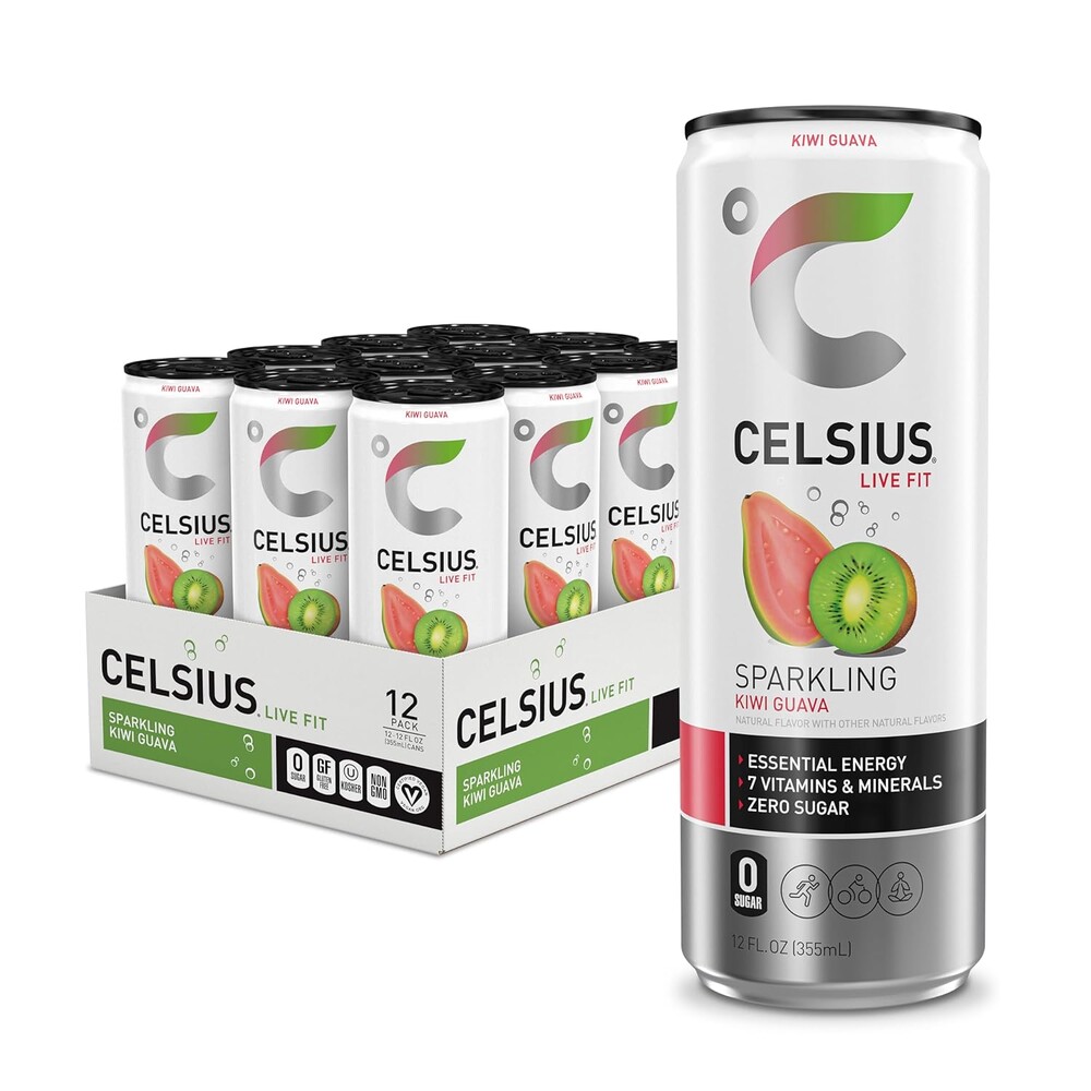 CELSIUS Sparkling Kiwi Guava, Sugar Free Energy Drink, 12 Fl Oz (Pack of 12)