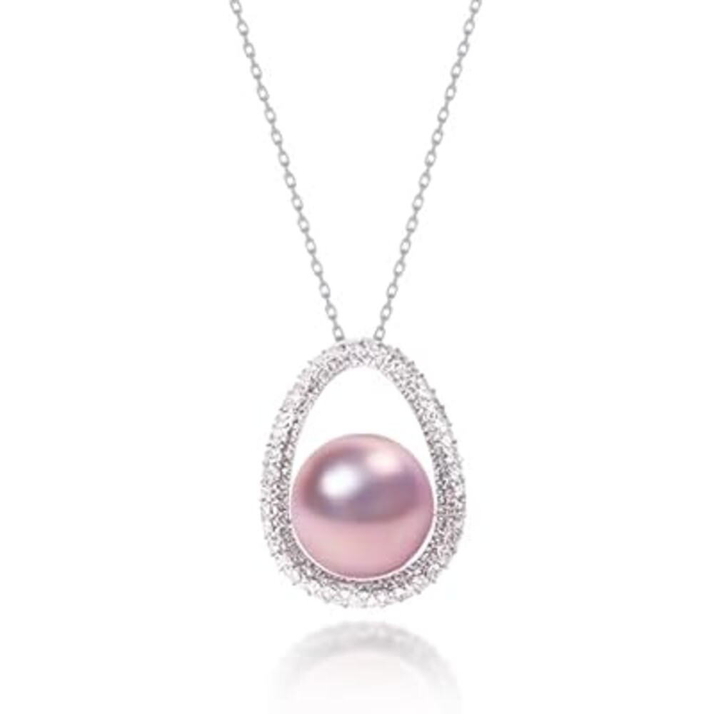 Pink Pearl Necklace for Women, 12mm Freshwater Pearl Jewelry with Purple Single Pendant | with 925 Sterling Silver 18" Chain, Gift for Valentine's Day, Mother's Day, Wife, Mom, Anniversary
