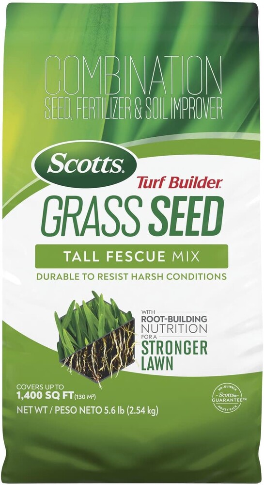Scotts Turf Builder Grass Seed Tall Fescue Mix - Durable to Resist Harsh Conditions, Lawn Seed, Grass Fertilizer & Soil Improver, Covers up to 1,400 sq. ft., 5.6 lb.
