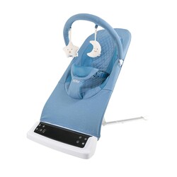 Nuby Deluxe Baby Bouncer Seat - Portable Infant Bouncer with Music, Fun Sounds, and Soothing Vibrations - Digital Display - 0-6 Months - Navy Blue