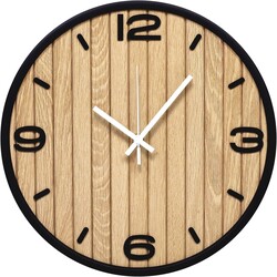 8 Inch Round Wall Clock Battery Operated Wooden, Non-Ticking Quartz Decorative Analog Clocks for Apartment, Living Room, Bedroom, Hallway, Classroom - Easy to Install & Read