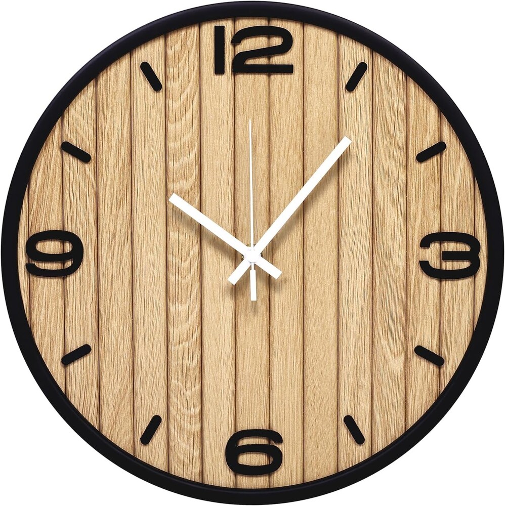 8 Inch Round Wall Clock Battery Operated Wooden, Non-Ticking Quartz Decorative Analog Clocks for Apartment, Living Room, Bedroom, Hallway, Classroom - Easy to Install & Read