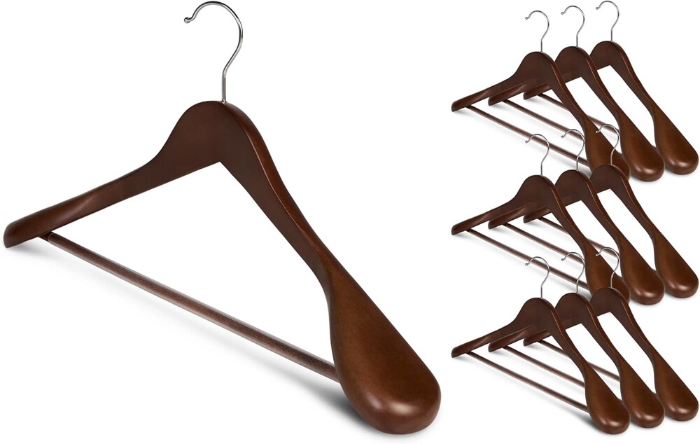 StorageWorks Wooden Hangers 10 Pack, Extra Wide Shoulder Wood Coat Hanger for Coats, Shirts, Jackets, Pants, Suits, Light Walnut Color