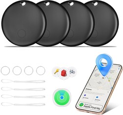 Tracker Tags, Smart Tag Work with Apple Find My (iOS Only), Waterproof Luggage Tracker, Key Finder for Luggage, Keys, Wallet, Bike, Bags (Black, 4 Pack)