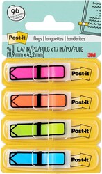 Post-it Arrow Flags, 0.47 in. x 1.7 in., Four Dispensers with 24 -Count Assorted Bright Colors Sticky Tabs Per Dispenser, Removable Page Markers for Planners, Journals, and Calendars (96 Flags Total)