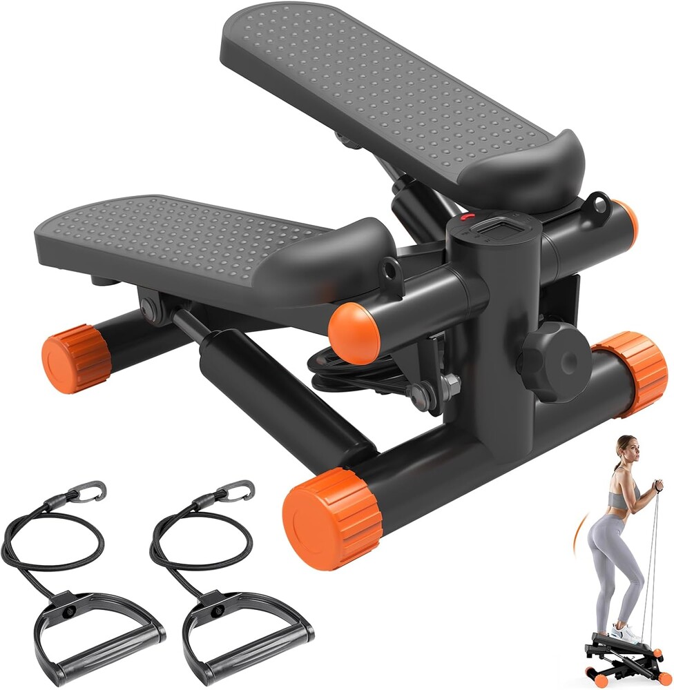 Sweetcrispy Mini Stair Steppers with Resistance Bands for Exercise at Home, Portable Exercise Twist Stepper Machine for Full Body Workout, 300LBS Capacity