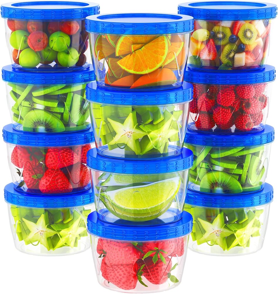 12 Pack-17oz Reusable Freezer Storage Containers, [STURDIER and MORE DURABLE] Airtight Plastic Food Storage Containers with Twist Top Lids, |BPA Free| Stackable | Leakproof| Microwave/Dishwasher Safe