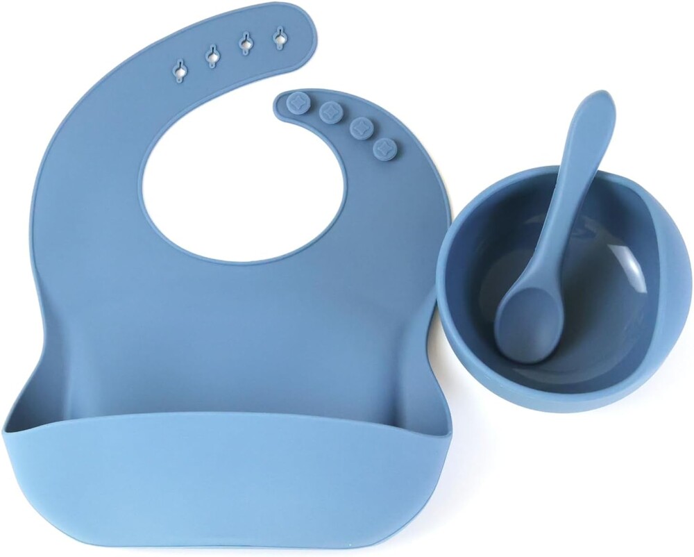 Baby/Toddler Feeding 3pc Set: Baby Bowl with Suction, Silicone Bib, Baby Spoon. Baby Led Weaning Supplies