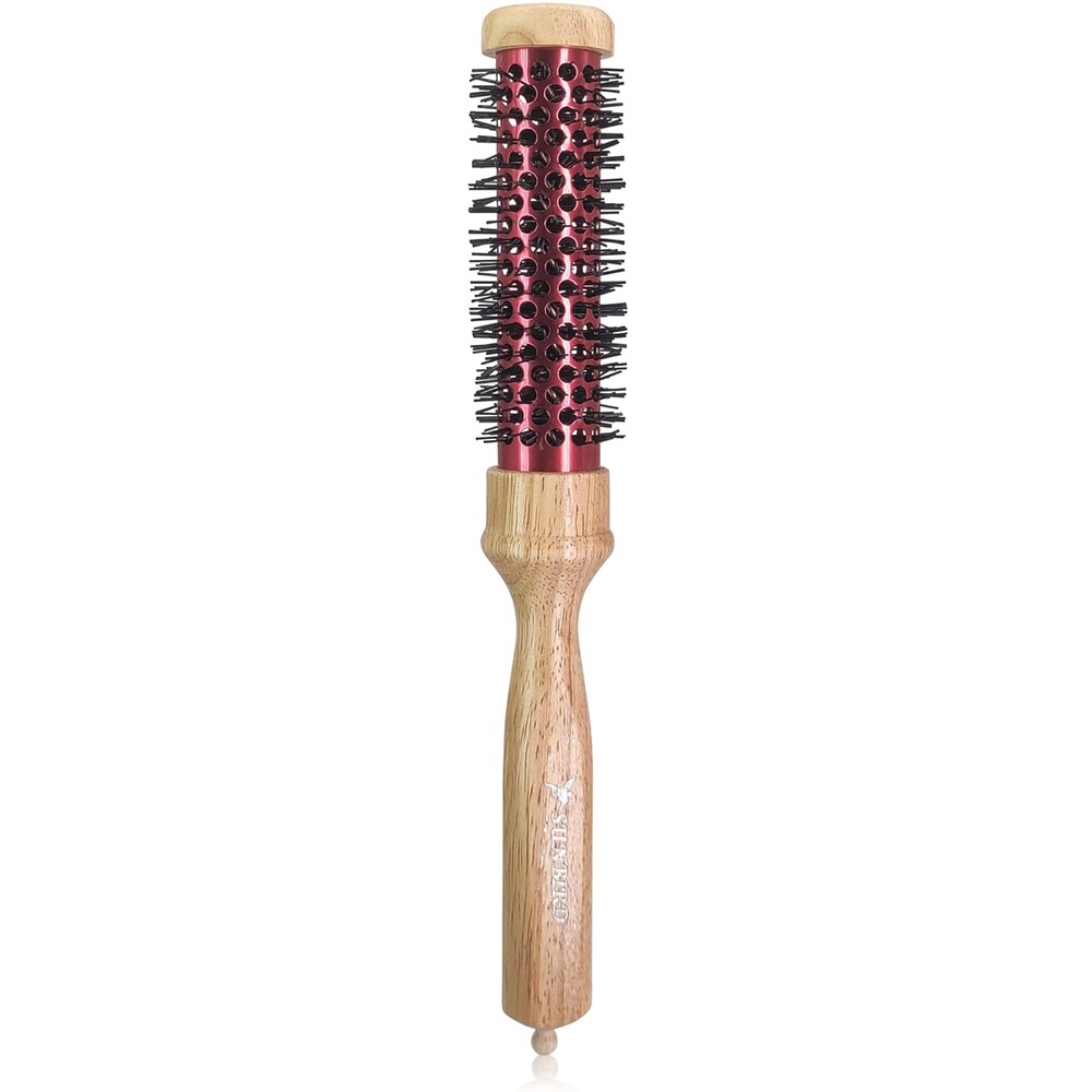SUNBIRD Small Round Brush for Blow Drying - Wood Handle Professional Blowout Brush with Aluminium Ceramic Ionic Thermal Barrel for Smooth Hair, Volume & Heat Curly Styling (Outer Diameter1.5Inch)