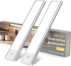 LED Under Cabinet Lighting, Battery Operated Motion Sensor Light Indoor Wireless, 3 Color Temps, USB Rechargeable Closet Light, Dimmable Under Counter Lights for Kitchen Stairs Closet Pantry, 2 Pack