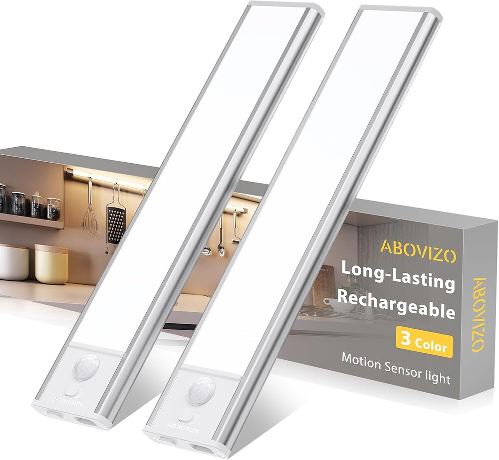LED Under Cabinet Lighting, Battery Operated Motion Sensor Light Indoor Wireless, 3 Color Temps, USB Rechargeable Closet Light, Dimmable Under Counter Lights for Kitchen Stairs Closet Pantry, 2 Pack
