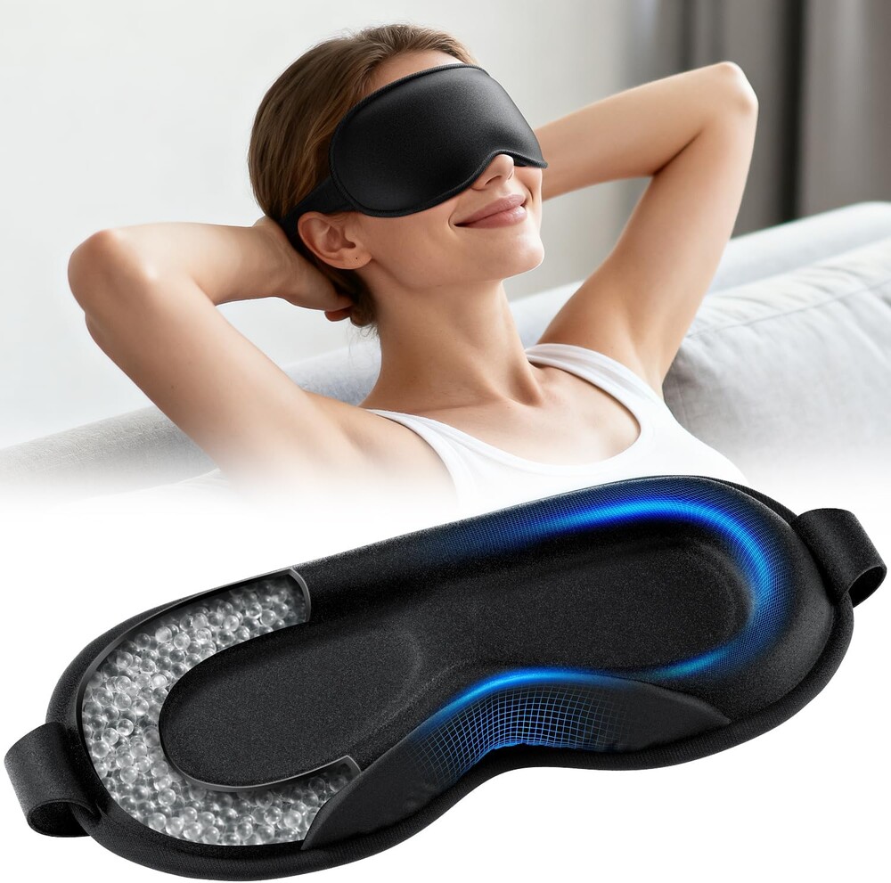 Weighted Eye Mask for Sleeping - Sleep Mask for Women & Men, Blackout 3D Contoured Sleeping Mask for Side Sleeper, Zero Pressure Soft Night Eye Cover with Adjustable Strap for Travel, Black