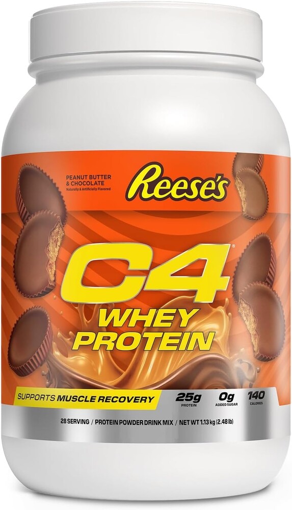 C4 Whey Protein Powder, Reese's Peanut Butter & Chocolate - 25g Protein, 0g Added Sugar, 140 Calories Per Serving, Supports Muscle Recovery, 28 Servings, Premium Whey for Post-Workout