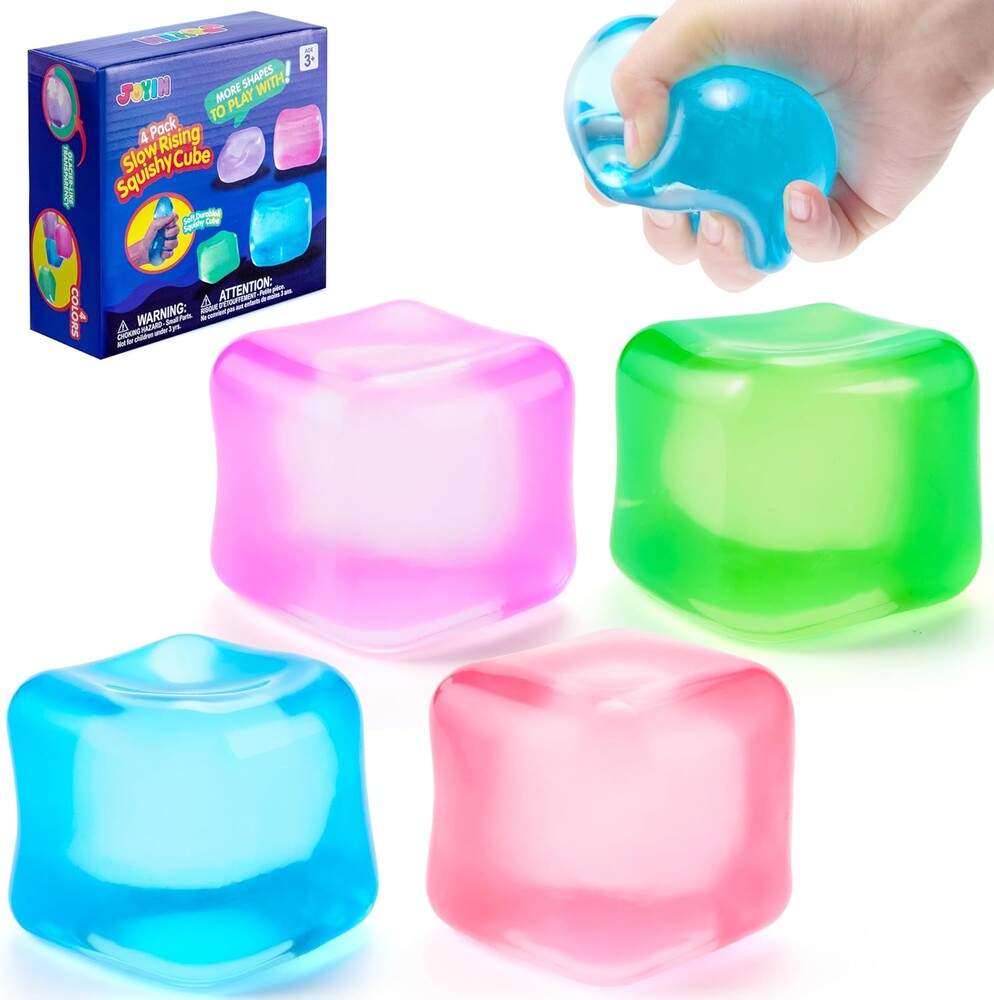 JOYIN 4 Pack Stress Cube, 2'' High Density Cube Fidget Toy, Stress Relief with Slow Rising Sensory Squishy Toys for Kids Adults, Birthday Gifts, Party Favors, Classroom Prizes for Boys Girls