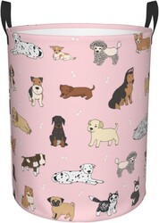Cute Dogs Pink Round Laundry Hamper Storage Basket Toys Clothes Organizer Bin For Home Bathroom Bedroom Dorm Nursery, 38l
