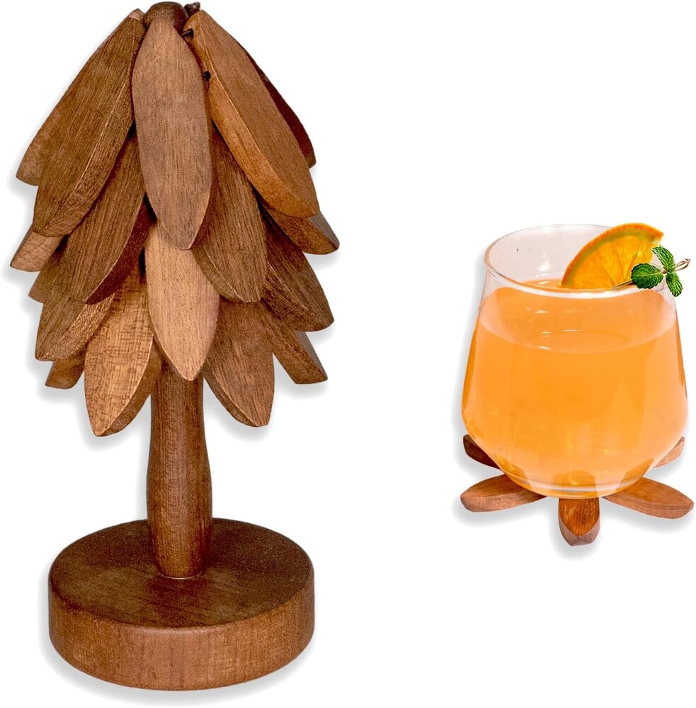 Yuoyar Coasters, Wooden Tree-Shaped sapele Wood Drink Coasters Set for Coffee Table, Kitchen Table Decor