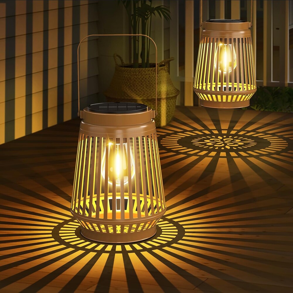 Solar Lanterns Outdoor Waterproof Brighter Up to 12 Hrs Outdoor Hanging Solar Lights, Retro Metal Outside Lanterns Auto On/Off, Solar Powered Lanterns Lighting LED for Garden Patio Yard Decor 2 Pack