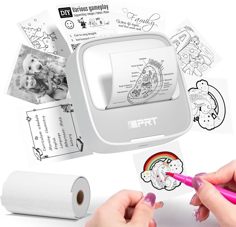iDPRT Sticker Printer, Portable Sticker Maker Machine, Mini Inkless Bluetooth Thermal Printer for iPhone & Android, Pocket Printer for Labels, Barcodes, DIY Journaling, Kids Gift, Gray