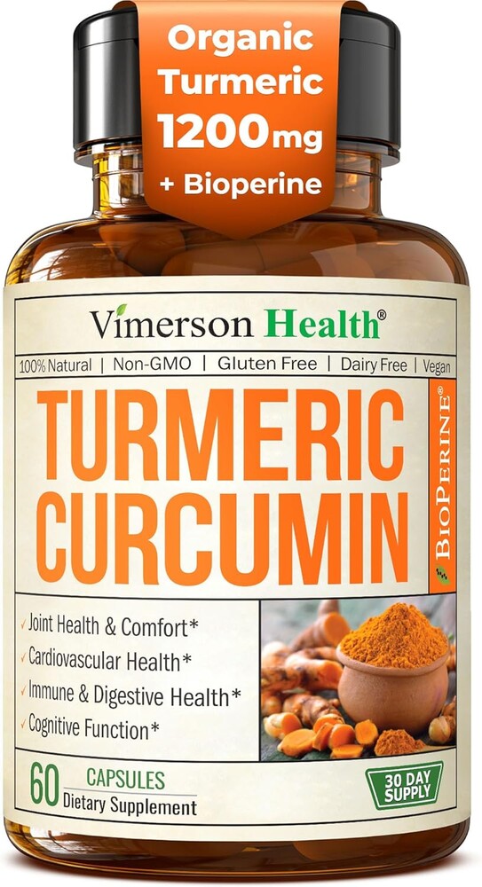 Turmeric with Black Pepper - High Potency Organic 1200mg Turmeric Curcumin Supplement for Joint Support & Digestive Health - Curcumin with Black Pepper for High Absorption - Non-GMO - 60 Capsules