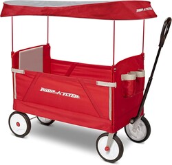 Radio Flyer 3-in-1 EZ Fold Wagon with Canopy, for Kids 1.5+, UV Shade, One-Hand Flat Fold, Seats 2 or Converts to Bench, DuraClean Fabric, Rubber Tires, 150 lb Capacity, Wagon for Kids or Cargo