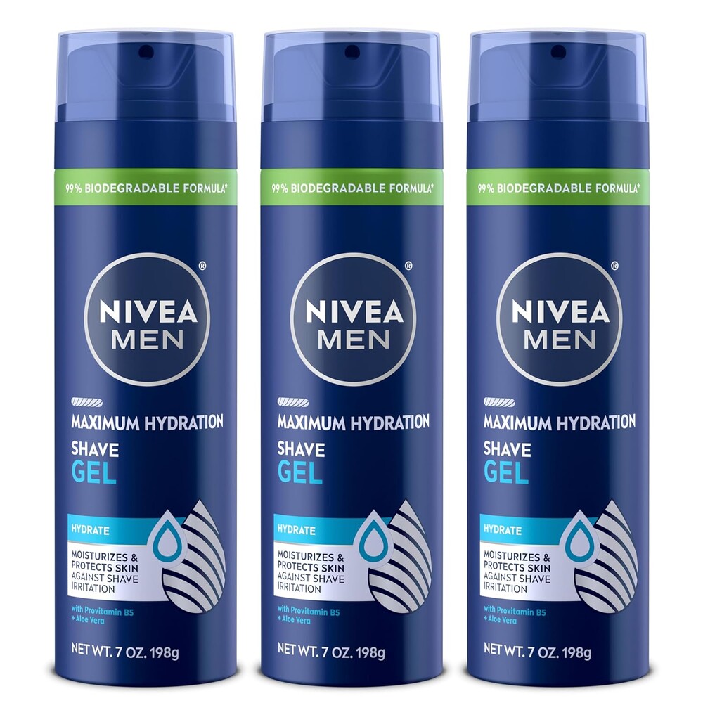 NIVEA MEN Maximum Hydration Shave Gel, with Aloe Vera and Provitamin B5, Shaving Gel for Men, 7 Oz Can, Pack of 3