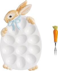 Mud Pie Easter Bunny Deviled Egg Platter and Serving Fork Set