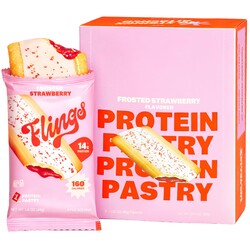 Flings Protein Pastries – 14g Protein, 4g Fiber, 160 Calories – Low Sugar Protein Snack Bars – Gluten Free – Frosted Strawberry (8 Pack)