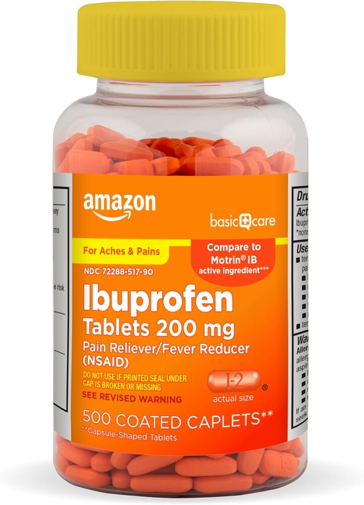Amazon Basic Care Ibuprofen Tablets, 200 mg, Pain Reliever/Fever Reducer for Headache, Backache, Menstrual Pain and Body Aches, 500 Count