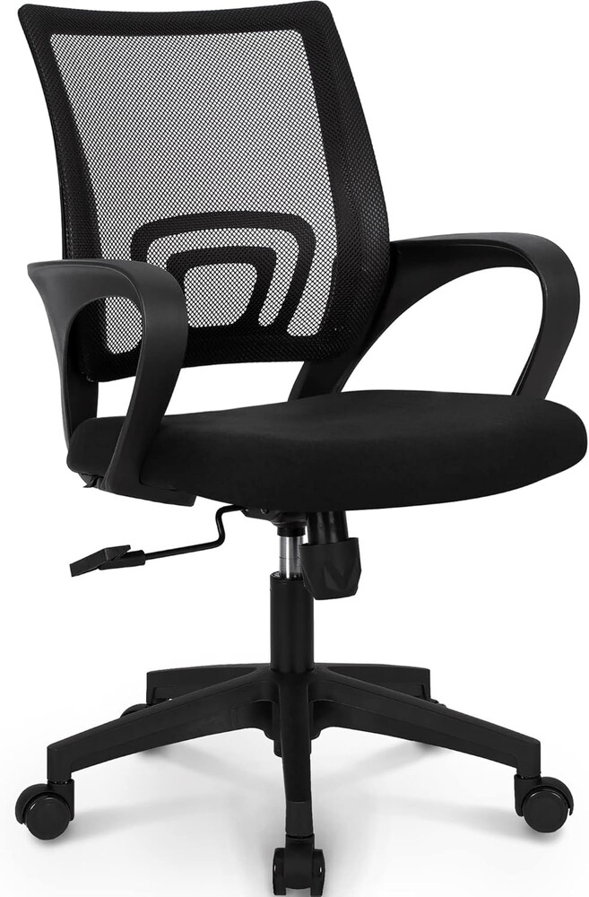 NEO CHAIR Office Desk Computer Chair Ergonomic Mesh Gaming Cushion Seat with Comfy Lumbar Mid Back Support Adjustable Height Swivel Rolling Wheels for Home Task (Black)