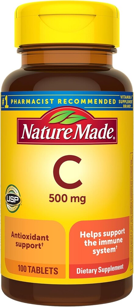 Nature Made Vitamin C 500 mg Tablets, Dietary Supplement, Vitamin C for Immune Support, 100 Tablets, 100 Day Supply